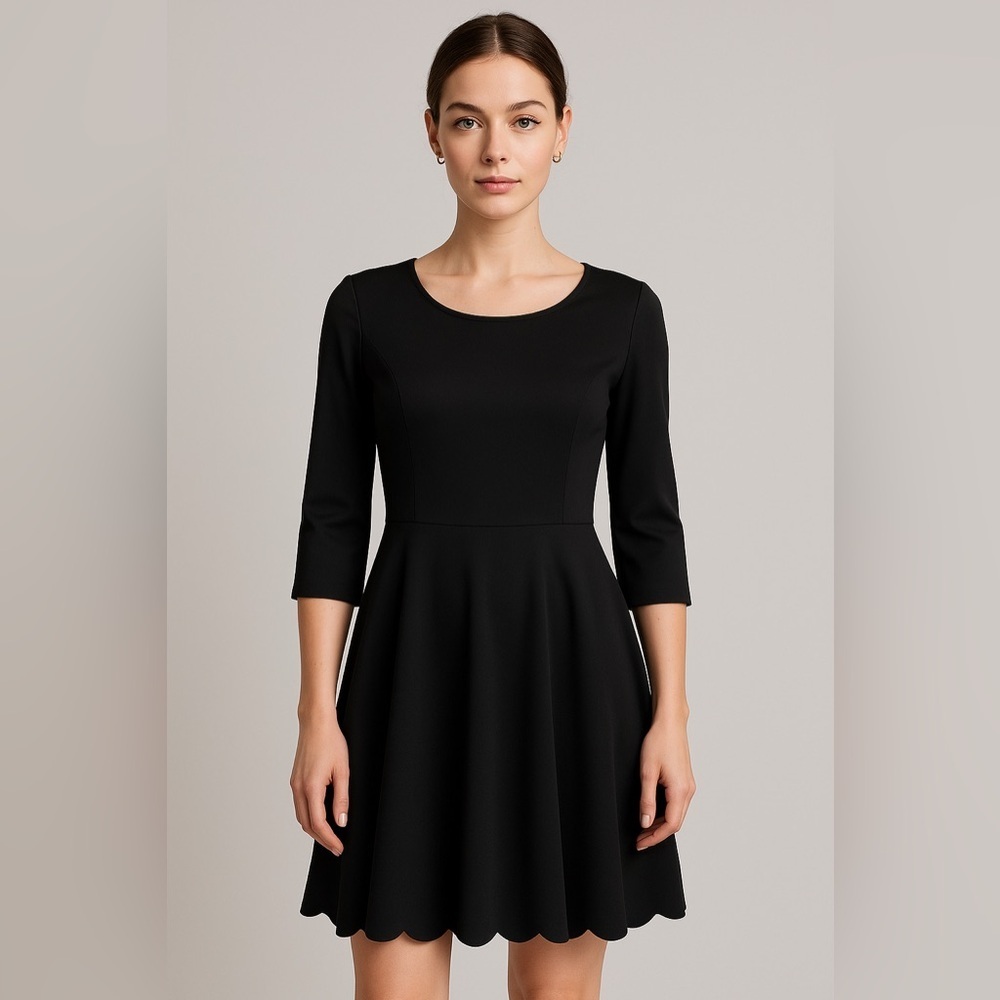 👗 Women's 3/4 Sleeve Boat Neck Dress - Black 🖤 - Picture 14 of 15